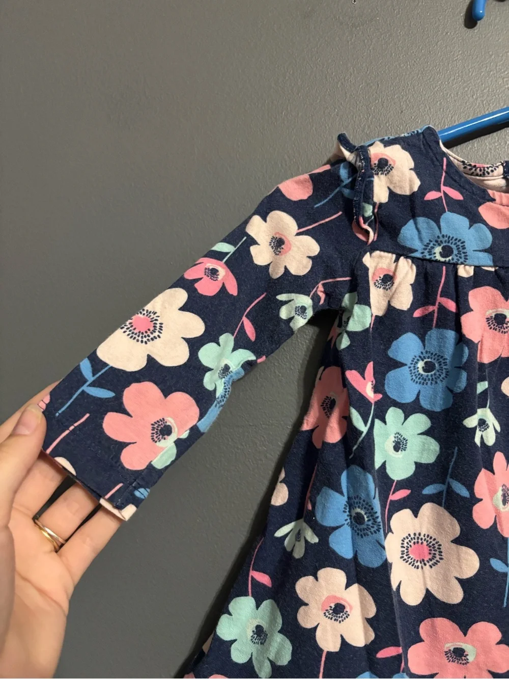 Carter's colorful feminine Flower 100% Cotton Long Sleeve A-Line Dress Girls 12m